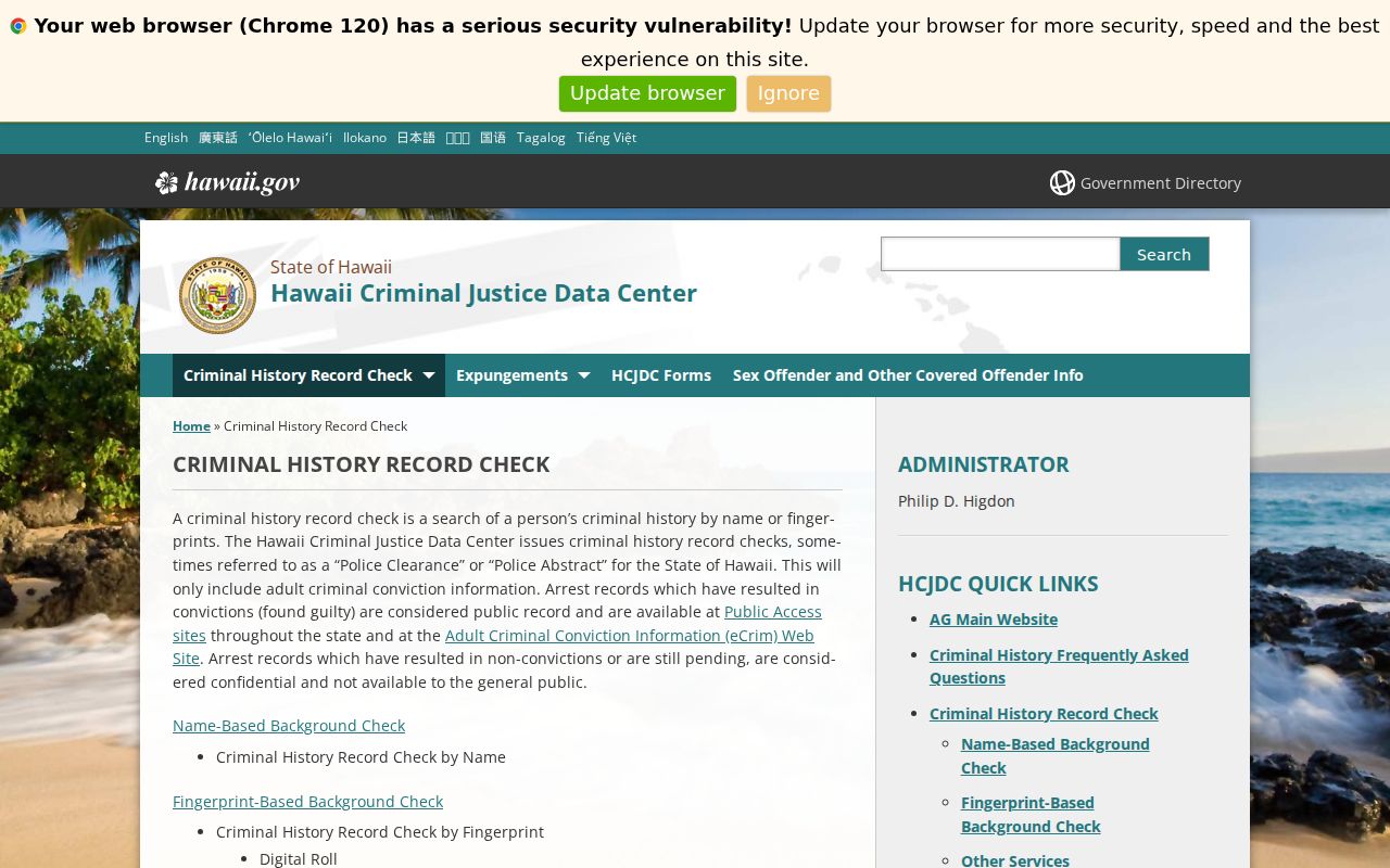 Hawaiʻi HCJDC criminal history record check options for Kauaʻi County