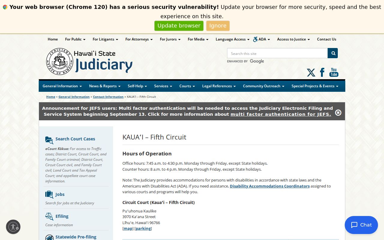 Puʻuhonua Kaulike Fifth Circuit court contacts in Kauaʻi County