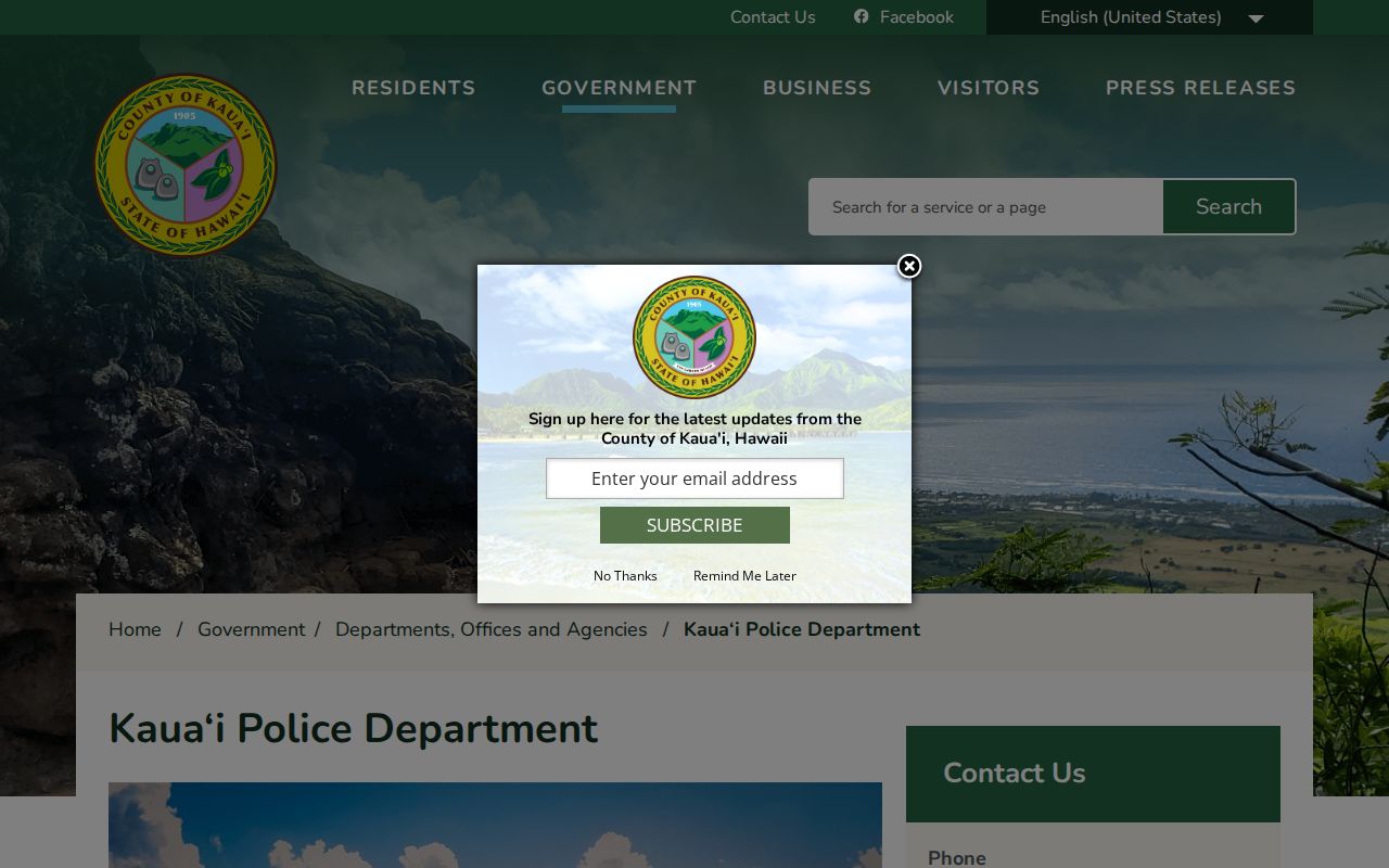 Kauaʻi Police Department official criminal records source