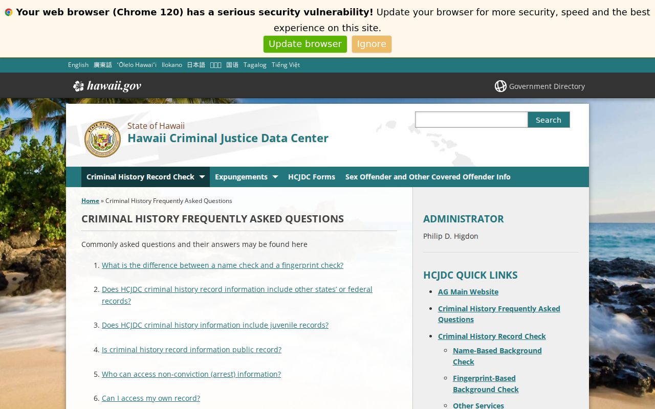 HCJDC criminal history frequently asked questions and fee guidance