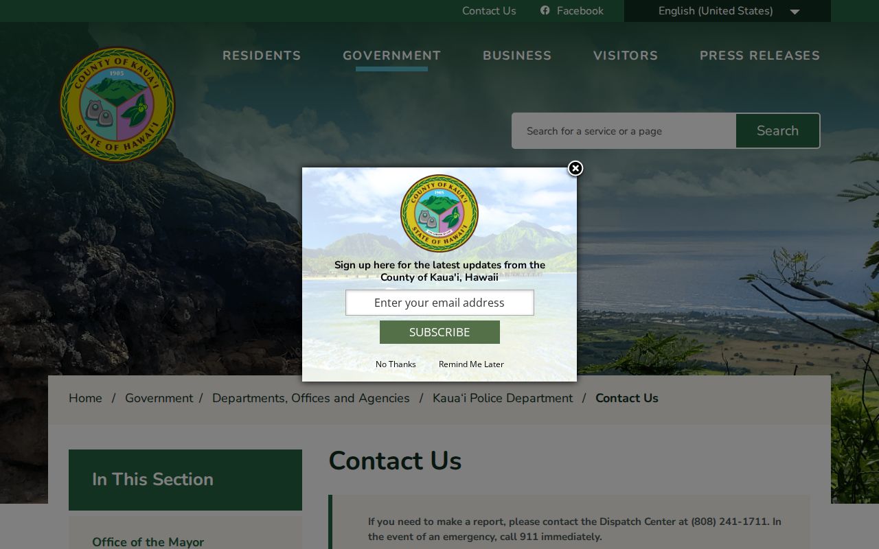 Kauaʻi County arrest and detention contact lines
