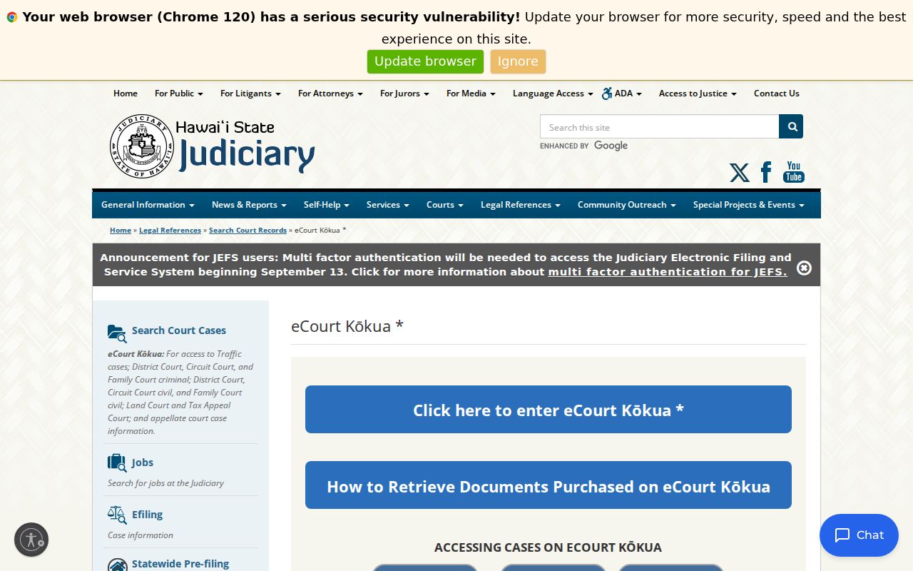 Kauaʻi County court case lookup through eCourt Kōkua