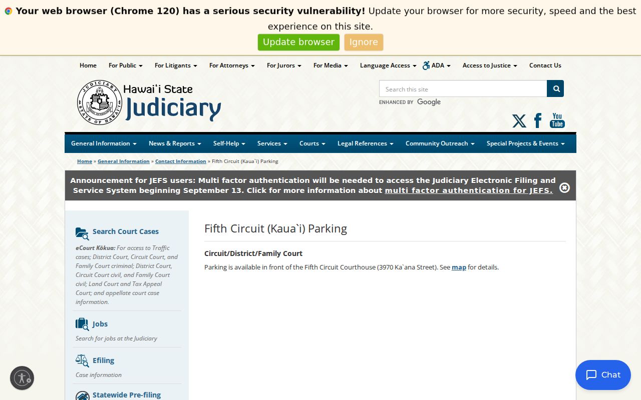 Kauaʻi County court case access and Fifth Circuit parking