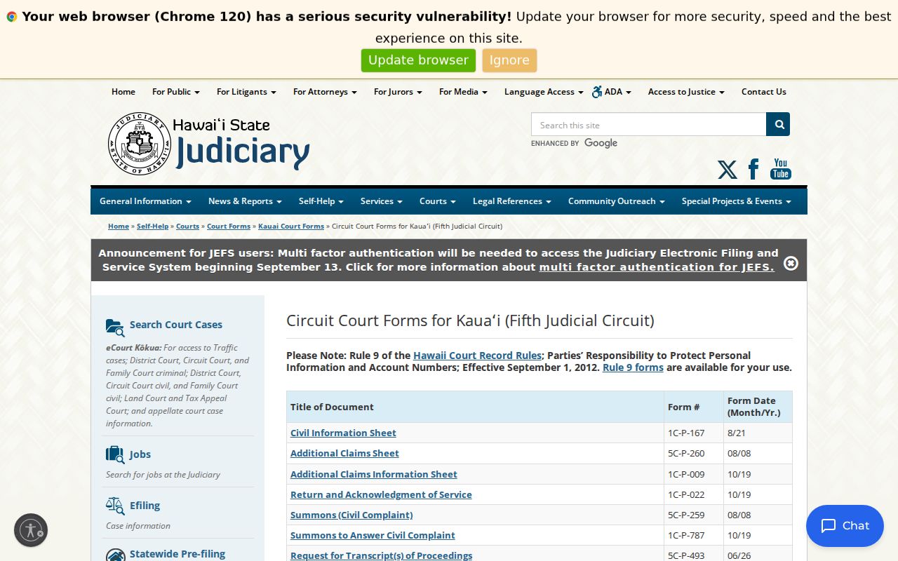 Kauaʻi County criminal court forms and filing access