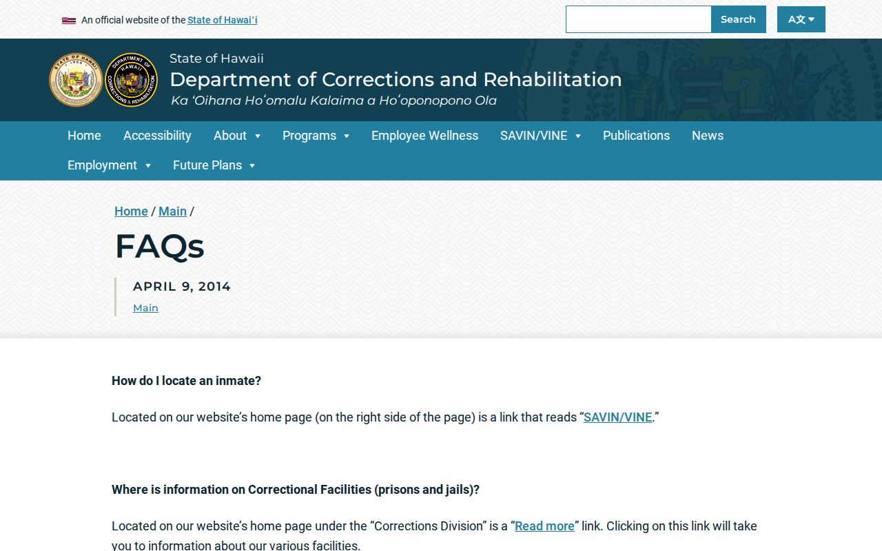 Kapaʻa arrest record and Hawaiʻi inmate locator guidance