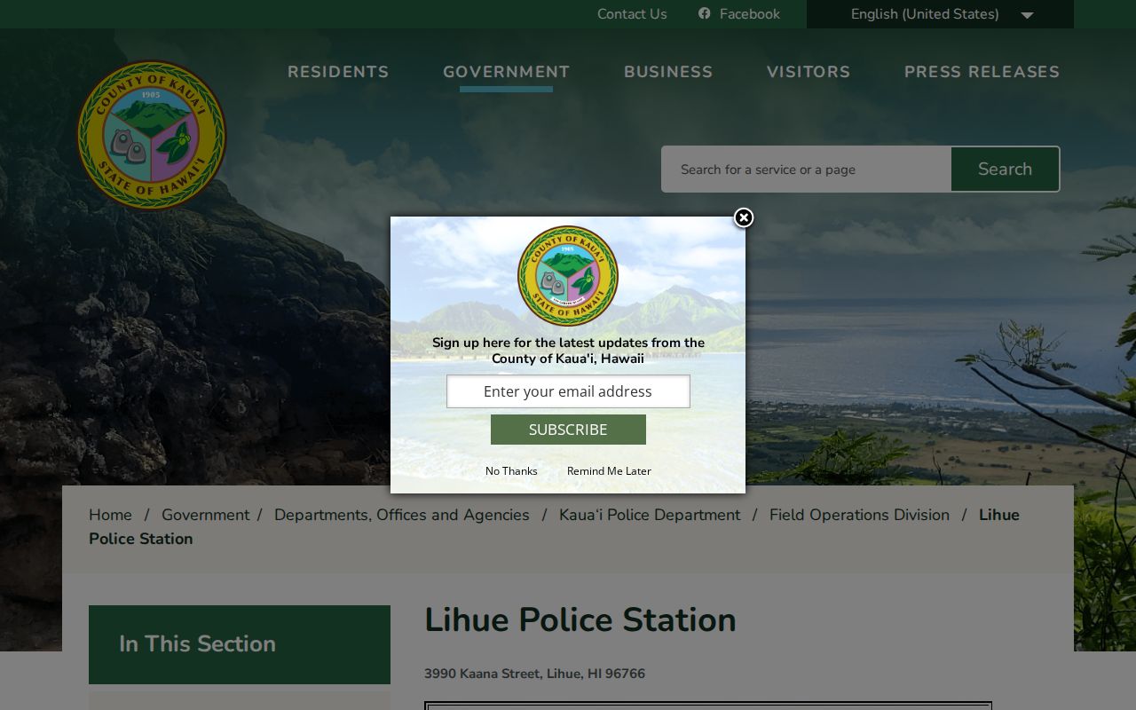 Līhuʻe criminal records and KPD district service