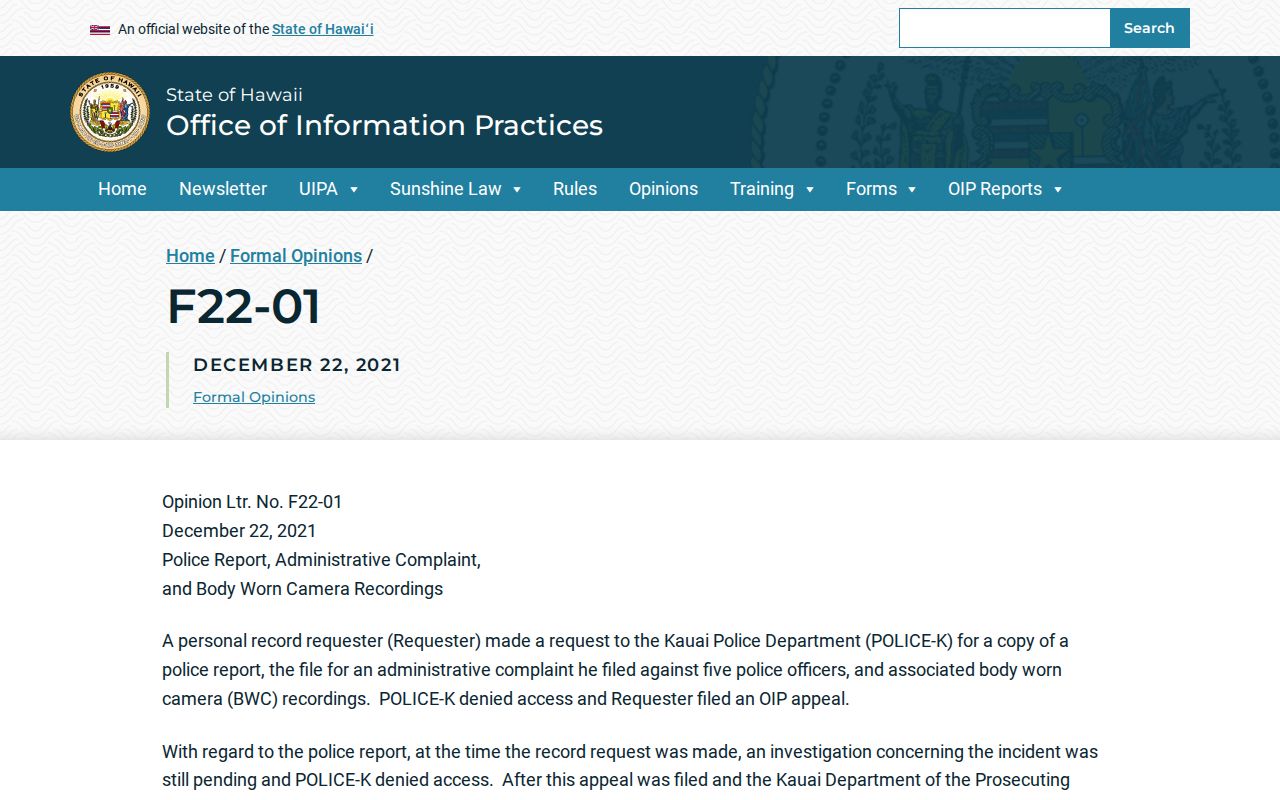 Wailua Homesteads criminal records and KPD UIPA opinion