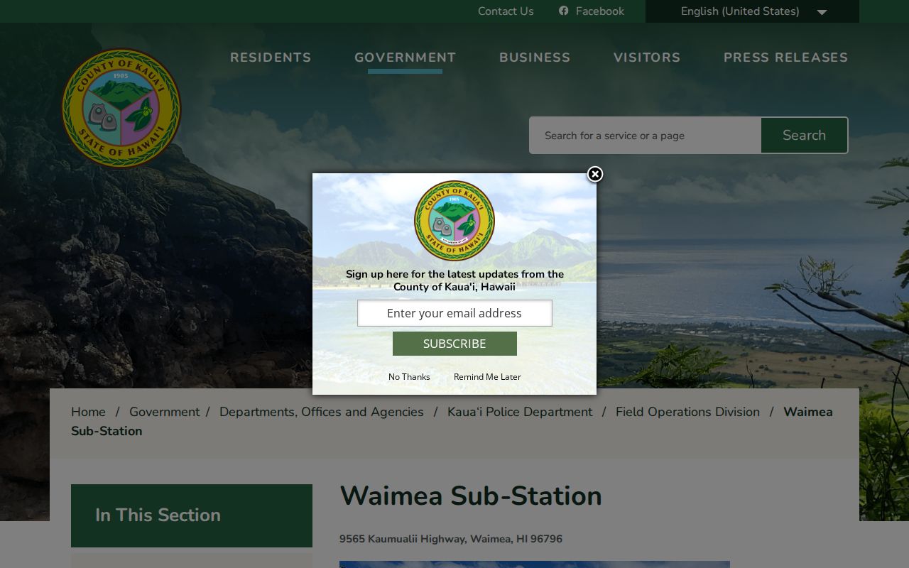 Wailua Homesteads criminal records and Kauaʻi police district reference